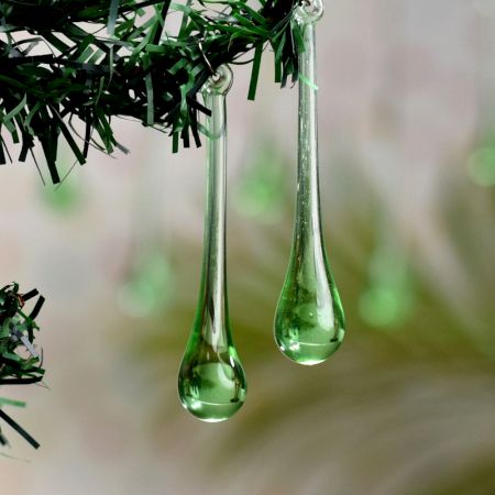 Green Glass Chandelier Drop Ornaments - Christmas Tree Ornaments - Set of 20